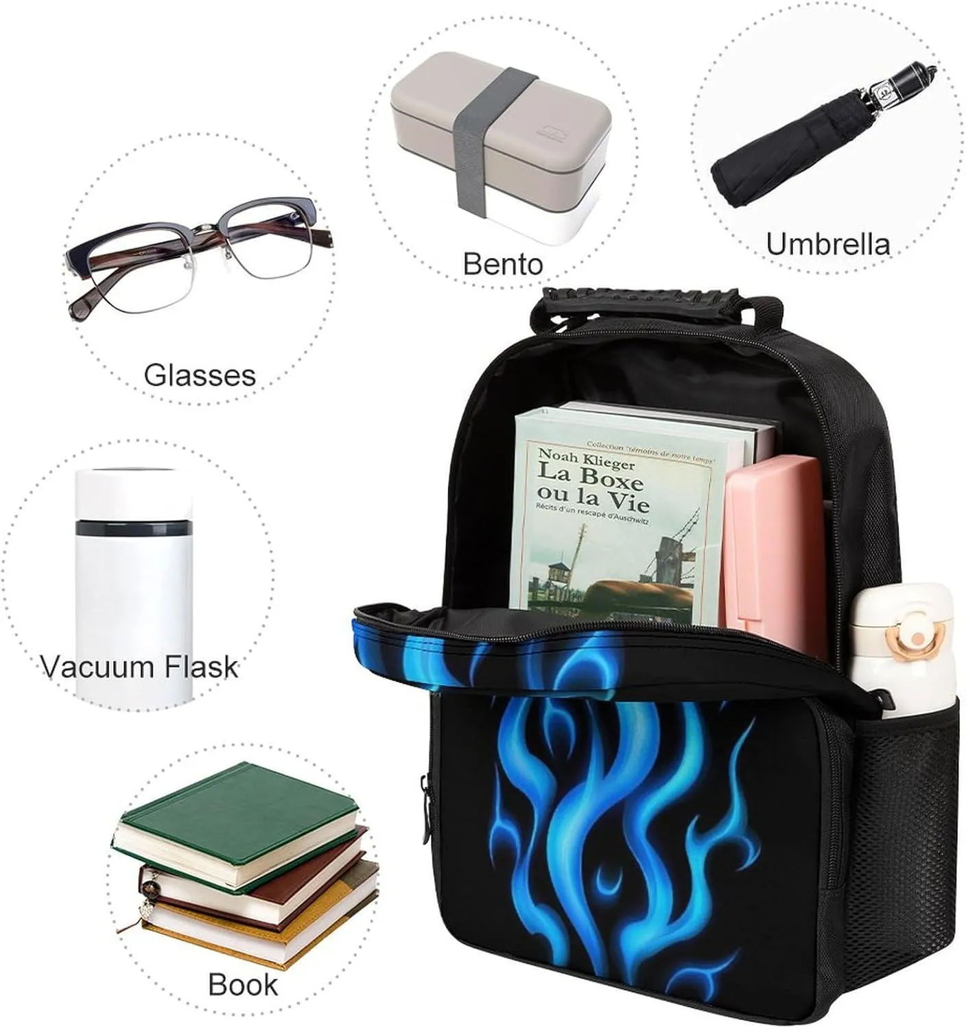Supdreamc Adults Lightweight Blue Flame Fire Rucksacks Large Capacity Bookbag With Adjustable Shoulder Straps for Trekking Outdoors Bicycle