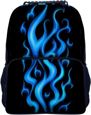 Supdreamc Adults Lightweight Blue Flame Fire Rucksacks Large Capacity Bookbag With Adjustable Shoulder Straps for Trekking Outdoors Bicycle