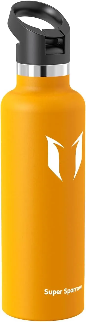 Super Sparrow Water Bottle Insulated - 17 Oz / 25 Oz / 32 Oz - Standard Mouth FlipFlow Flask - BPA Free, Leak Proof Drink Bottle- Ergonomic Straw Water Bottle for Work, Gym, Travel, Sports, Outdoor
