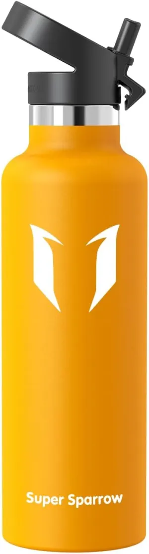 Super Sparrow Water Bottle Insulated - 17 Oz / 25 Oz / 32 Oz - Standard Mouth FlipFlow Flask - BPA Free, Leak Proof Drink Bottle- Ergonomic Straw Water Bottle for Work, Gym, Travel, Sports, Outdoor