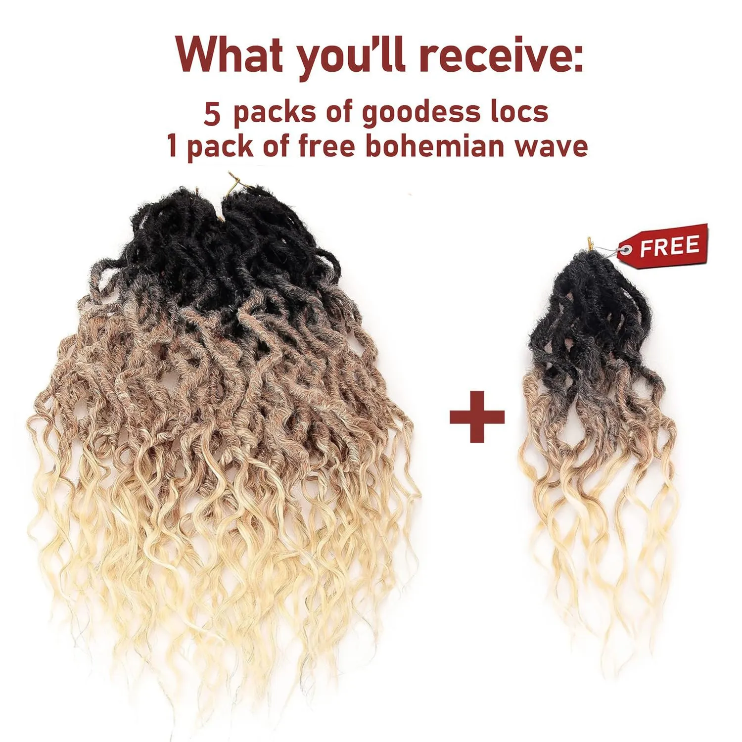 SuyiIRL Ombre Faux Locs Crochet Hair For Black Women Soft Locs 24 Inch Goddess Crochet Hair Curly Ends Dreadlocks Boho Style Synthetic Braiding Hair Extensions (6 Packs 72 Strands,1b/27/613)