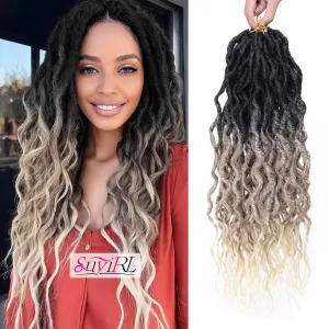 SuyiIRL Ombre Faux Locs Crochet Hair For Black Women Soft Locs 24 Inch Goddess Crochet Hair Curly Ends Dreadlocks Boho Style Synthetic Braiding Hair Extensions (6 Packs 72 Strands,1b/27/613)