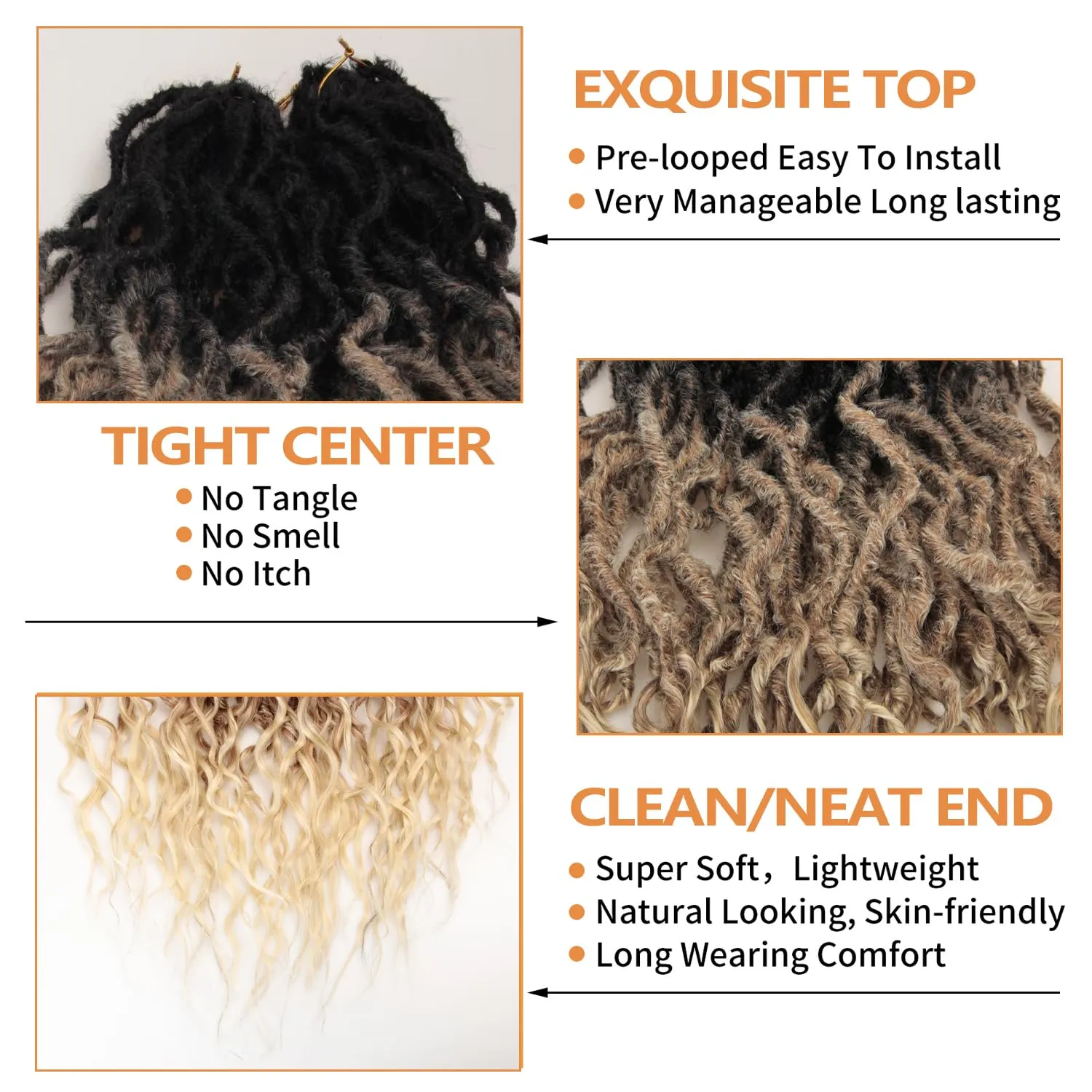 SuyiIRL Ombre Faux Locs Crochet Hair For Black Women Soft Locs 24 Inch Goddess Crochet Hair Curly Ends Dreadlocks Boho Style Synthetic Braiding Hair Extensions (6 Packs 72 Strands,1b/27/613)