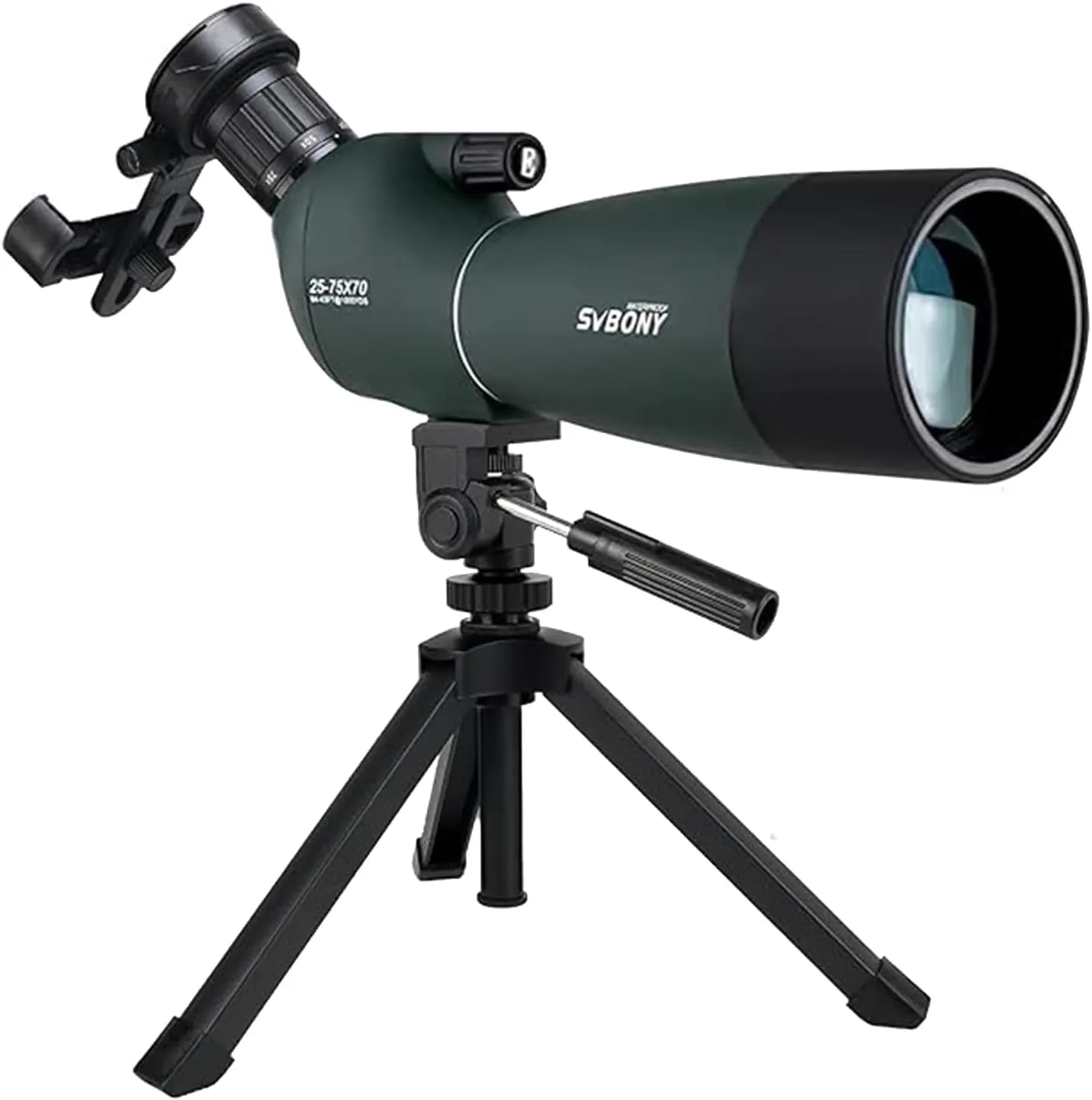 SVBONY SV28 Spotting Scopes with Tripod and Phone Adapter, Angled 25-75x70mm Spotter Scope, Waterproof Fogproof Spotting Scope with Desktop Tripod for Bird Watching, Target Shooting, Wildlife Viewing