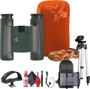 Swarovski 10x25 CL Pocket Binoculars (46155) Mountain Accessory Bundle Including: Field Bag, Carrying Strap, Rain Cover, Tripod, Tripod Adapter, Backpack, Full Cleaning Kit, Lens Cap Keeper