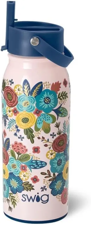 Swig Life 36oz Insulated Water Bottle, Travel Water Bottle with Straw and Lid, Cup Holder Friendly, Stainless Steel (Bella Rosa)