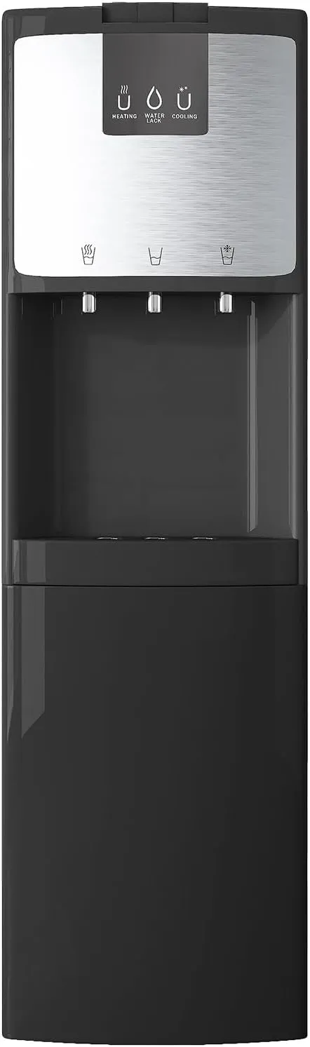 TABU Self-Cleaning Bottom Loading Water Cooler of 3 Temperature Settings - Hot, Cold, Room Water,Anti-Scalding Water Dispenser with Child Safety Lock,for 3 or 5 Gallon Bottle (Stainless Steel)