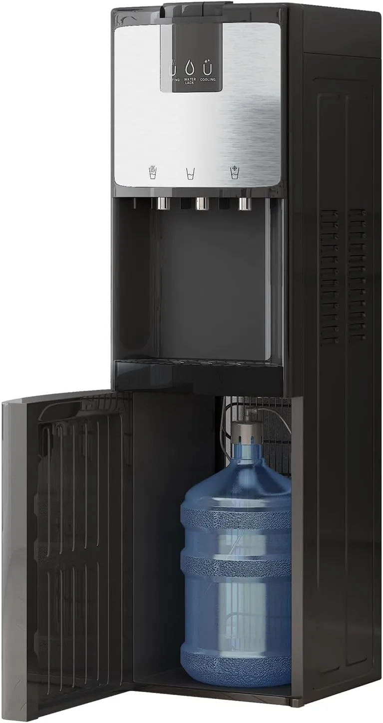 TABU Self-Cleaning Bottom Loading Water Cooler of 3 Temperature Settings - Hot, Cold, Room Water,Anti-Scalding Water Dispenser with Child Safety Lock,for 3 or 5 Gallon Bottle (Stainless Steel)