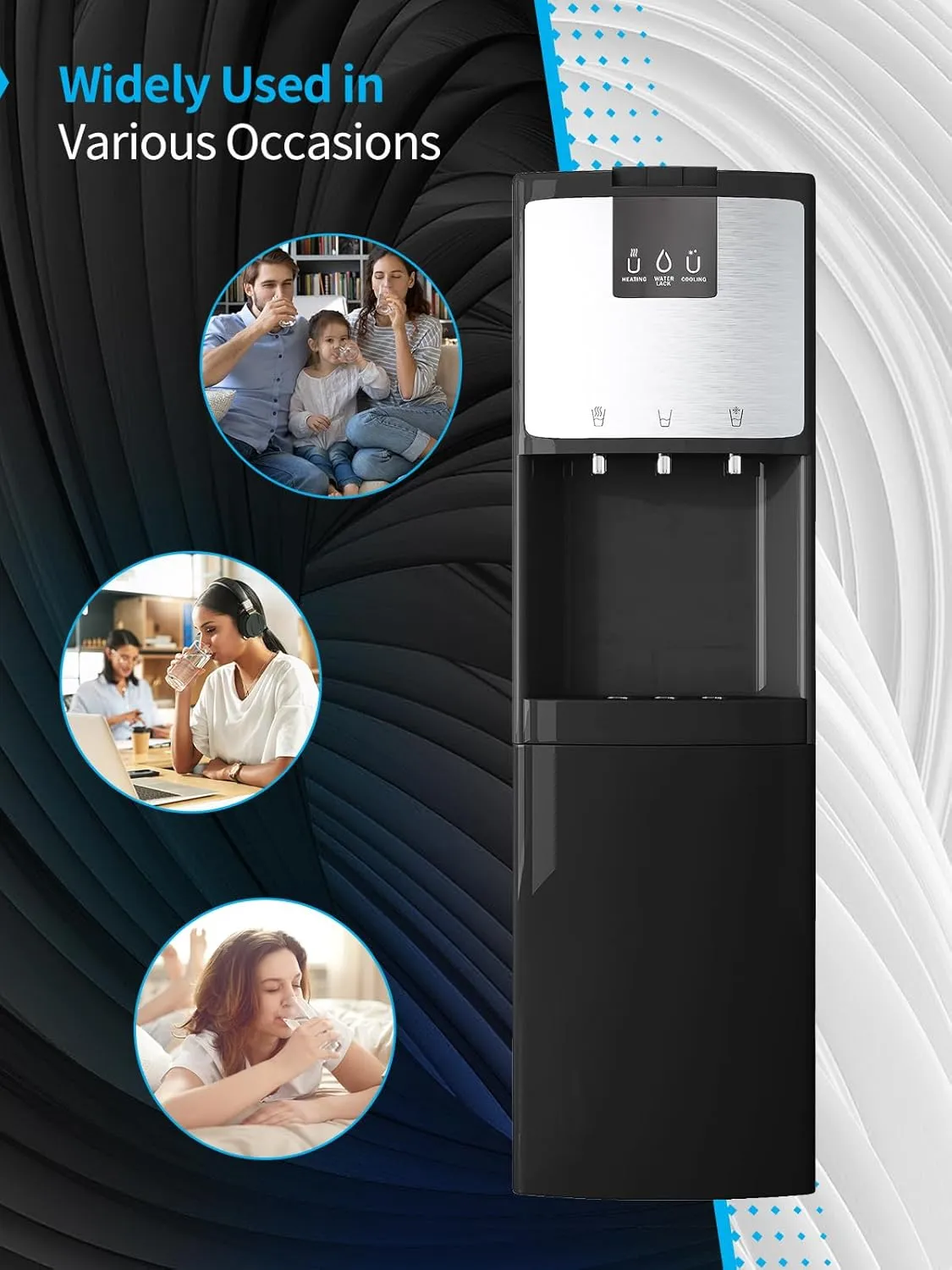 TABU Self-Cleaning Bottom Loading Water Cooler of 3 Temperature Settings - Hot, Cold, Room Water,Anti-Scalding Water Dispenser with Child Safety Lock,for 3 or 5 Gallon Bottle (Stainless Steel)