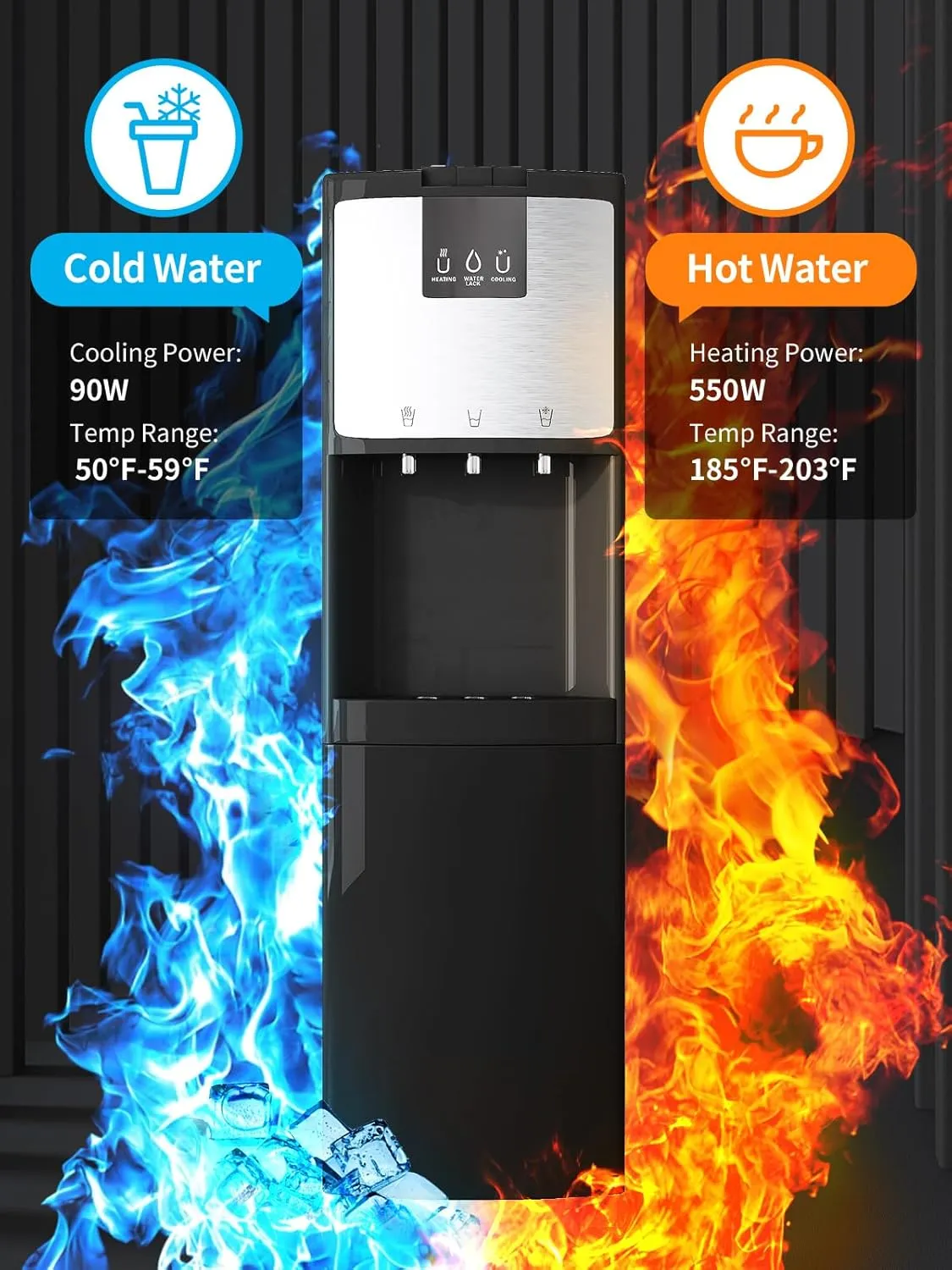 TABU Self-Cleaning Bottom Loading Water Cooler of 3 Temperature Settings - Hot, Cold, Room Water,Anti-Scalding Water Dispenser with Child Safety Lock,for 3 or 5 Gallon Bottle (Stainless Steel)