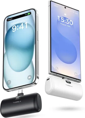 Taegila 2Pack Portable Phone Charger for iPhone 15 16, USB C Power Bank 5000mAh with Built-in Cable & LCD Display, Compact Mini Battery Pack for Samsung Galaxy/iPhone 15 16 Series, Android Phones