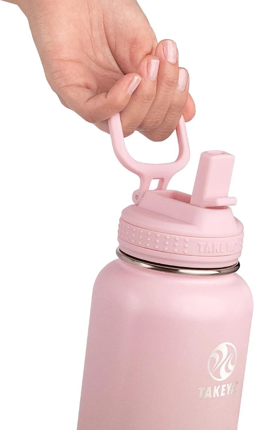 Takeya Actives Water Bottle with Straw Lid - Durable & Easy-Care Water Bottle with Stainless Steel Insulation - BPA-Free Lid with Carry Handle & Straw - Dishwasher-Safe - 24 oz, Blush