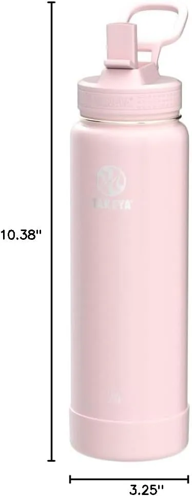 Takeya Actives Water Bottle with Straw Lid - Durable & Easy-Care Water Bottle with Stainless Steel Insulation - BPA-Free Lid with Carry Handle & Straw - Dishwasher-Safe - 24 oz, Blush