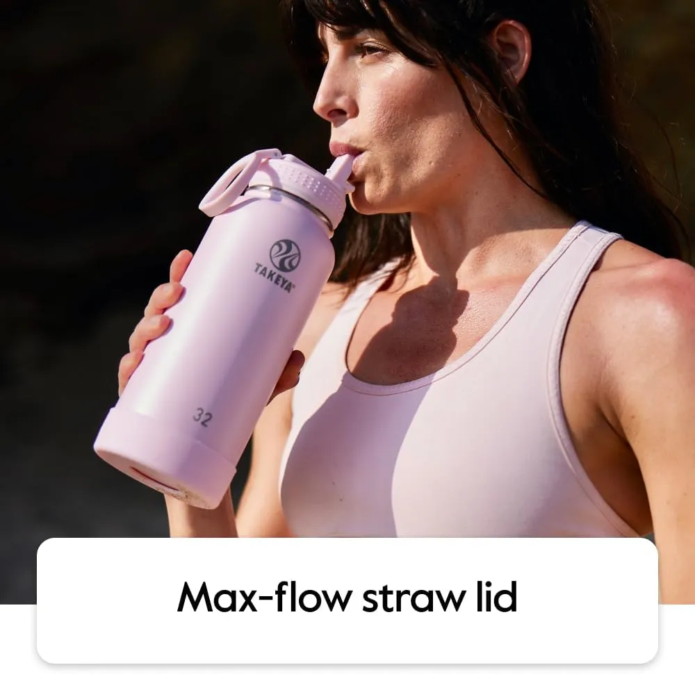 Takeya Actives Water Bottle with Straw Lid - Durable & Easy-Care Water Bottle with Stainless Steel Insulation - BPA-Free Lid with Carry Handle & Straw - Dishwasher-Safe - 24 oz, Blush