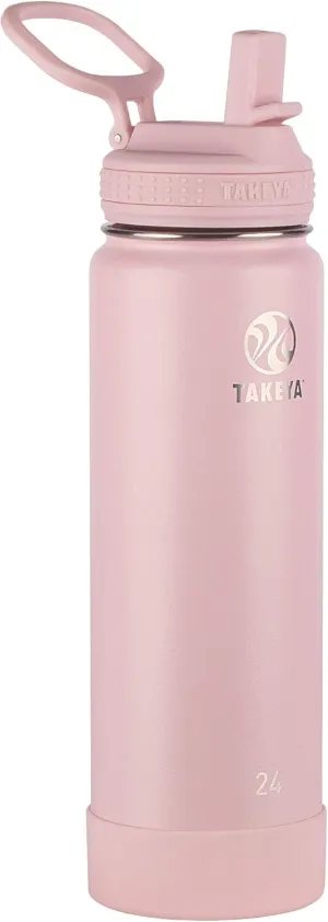 Takeya Actives Water Bottle with Straw Lid - Durable & Easy-Care Water Bottle with Stainless Steel Insulation - BPA-Free Lid with Carry Handle & Straw - Dishwasher-Safe - 24 oz, Blush