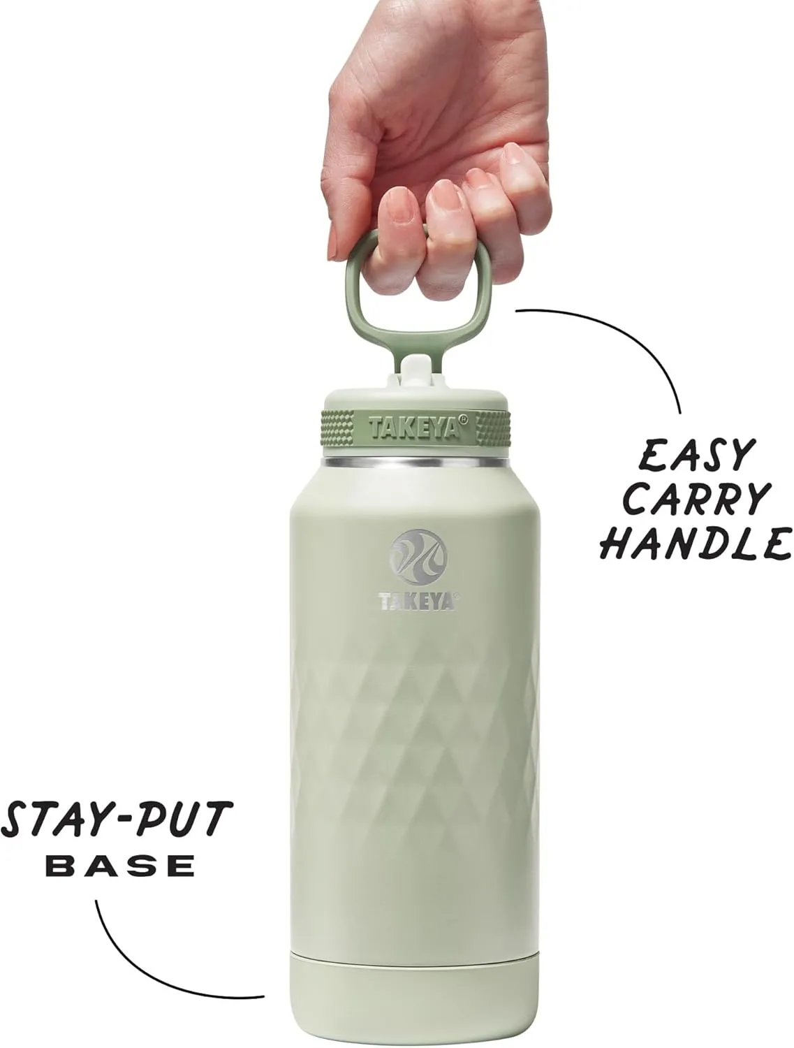Takeya Sport 32 oz Triple-Insulated Stainless Steel Water Bottle, Straw Lid – Leakproof, Sweatproof, BPA-Free, Keeps Drinks Cold 36 Hrs, Hot 14 Hrs – Eucalyptus