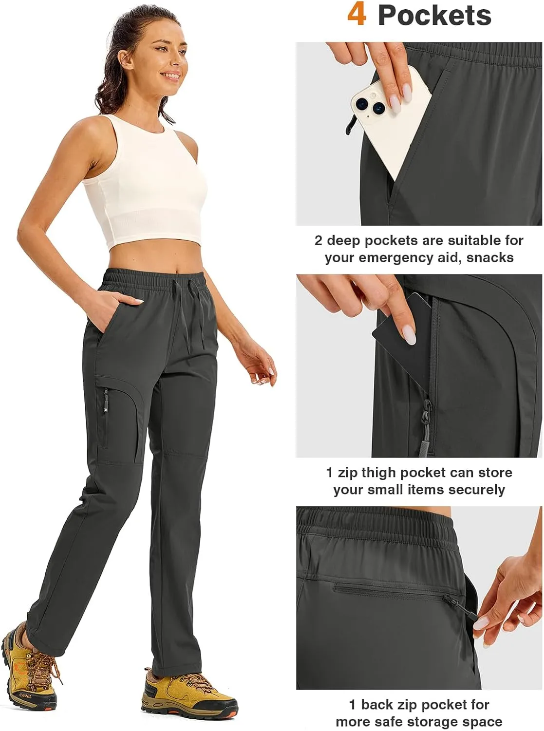 TBMPOY Women's Hiking Pants Water Resistant Lightweight Quick Dry Cargo Travel Fishing Work Camping Pant with 4 Pockets