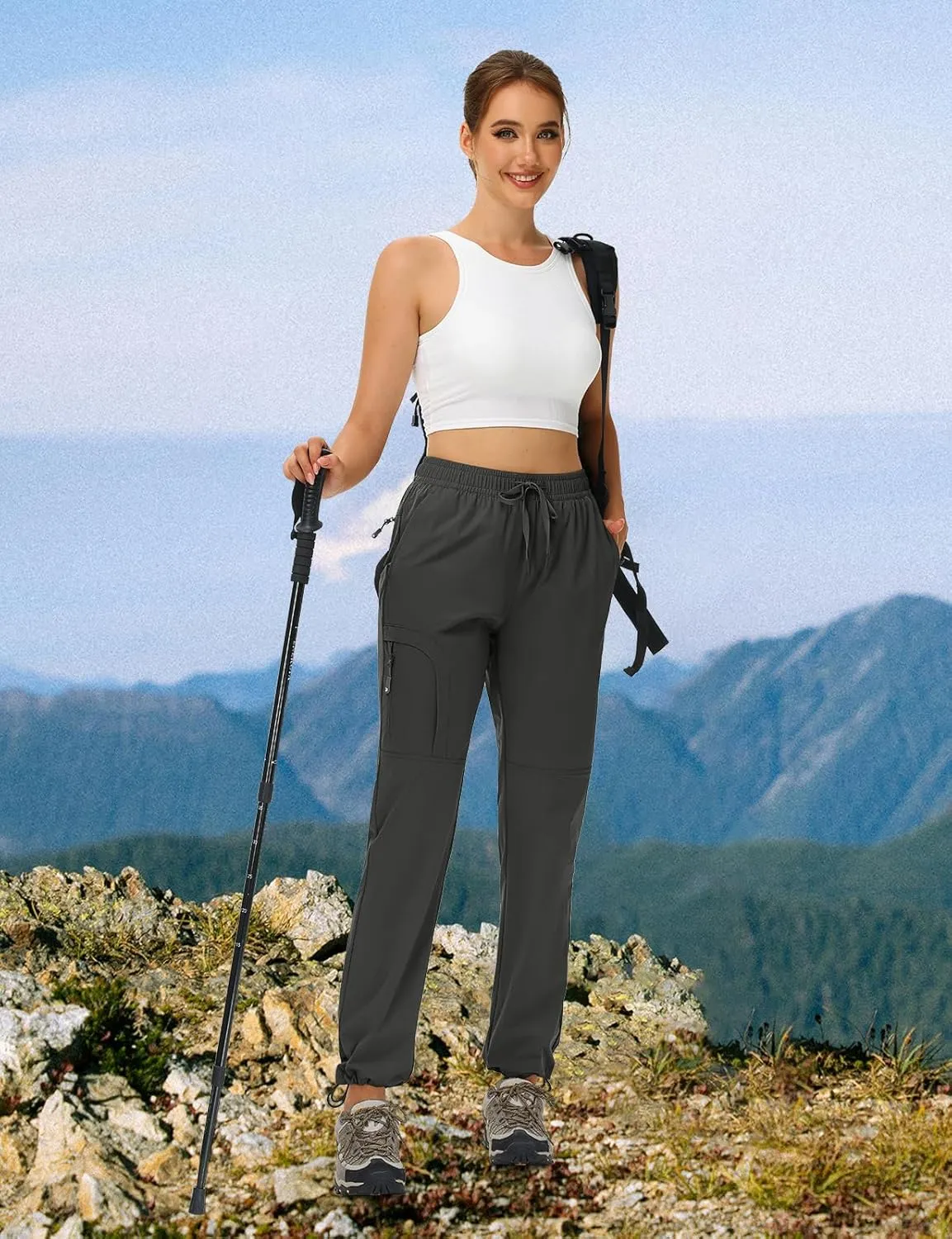 TBMPOY Women's Hiking Pants Water Resistant Lightweight Quick Dry Cargo Travel Fishing Work Camping Pant with 4 Pockets