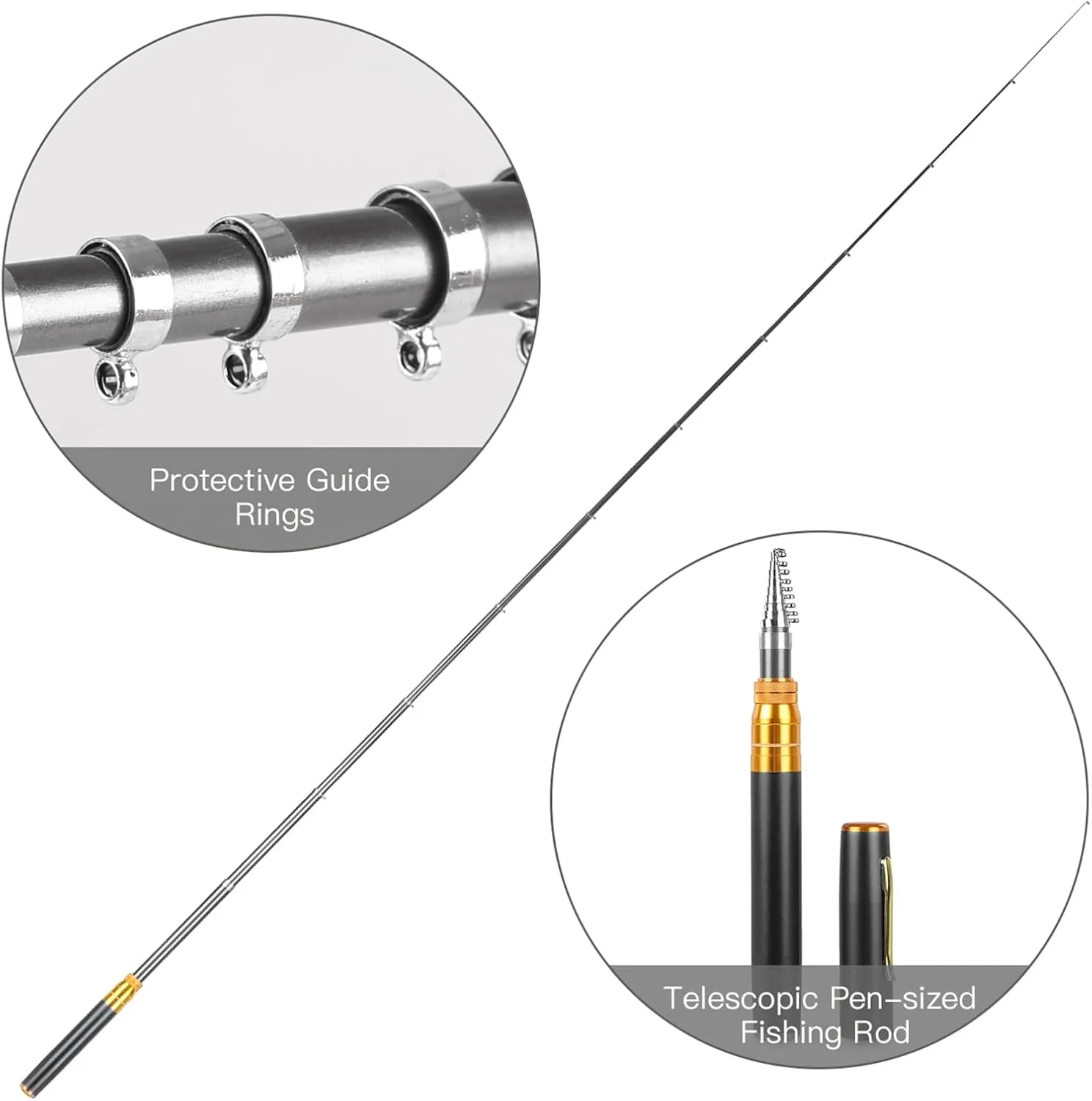 Telescopic Fishing Rod, Telescopic Pocket Pen Fishing Rod Mini Fishing Accessories Fishing Pole Pocket Fishing Rod with Mounting Hook Design for Travel Saltwater Freshwater Fishing