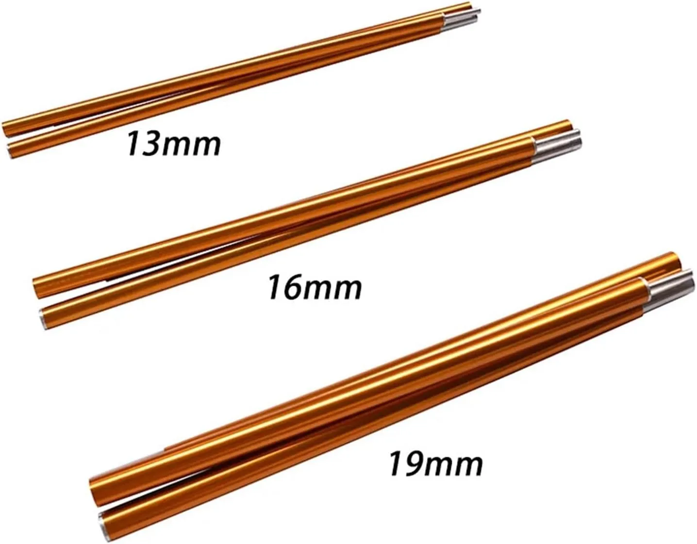 Tent Poles 120CM Long Diameter 13MM/16MM/19MM Black/RED Color Tent Rod Support Pole Shelter Tarp Canopy Aluminium Alloy(19MM Yellow Pin tip)