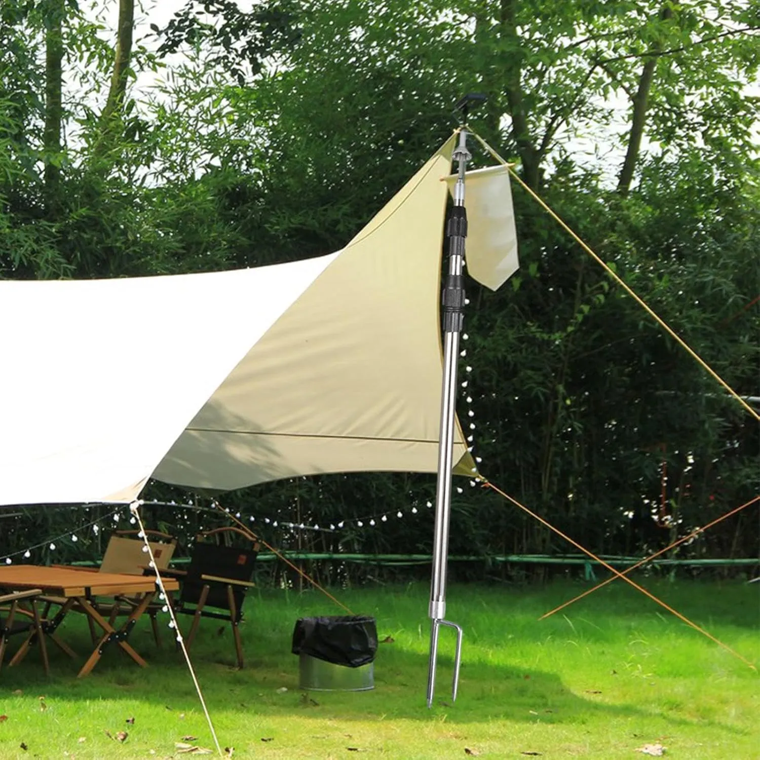 Tent Tarp Poles Stainless Steel Tent Pole Tent Rods Adjustable Removable Awning Poles Canopy Poles for Camping Outdoor Sports