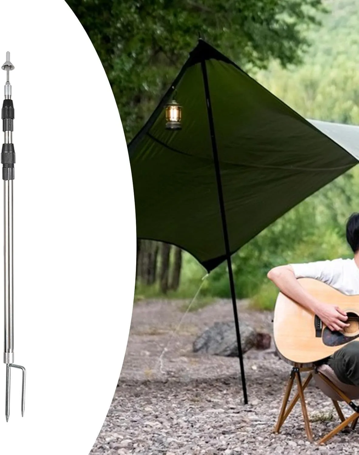 Tent Tarp Poles Stainless Steel Tent Pole Tent Rods Adjustable Removable Awning Poles Canopy Poles for Camping Outdoor Sports