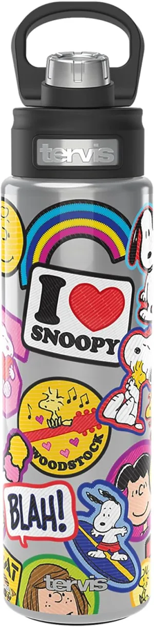 Tervis Peanuts Sticker Collage Triple Walled Insulated Tumbler Travel Cup Keeps Drinks Cold, 24oz Wide Mouth Bottle, Stainless Steel