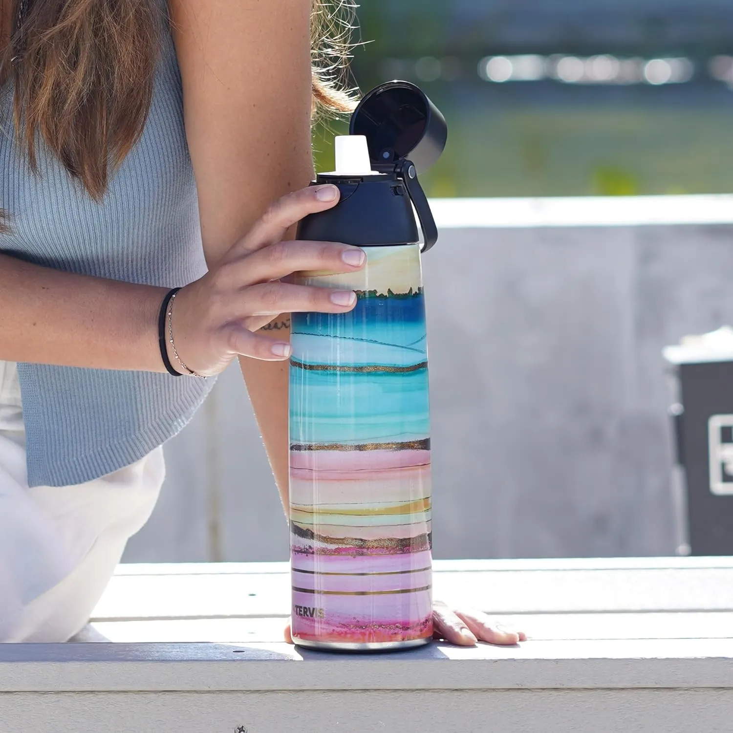 Tervis Venture Water Bottle EttaVee - Purple Swirls Triple Walled Insulated Tumbler Travel Cup Keeps Drinks Cold & Hot, 26oz, Stainless Steel