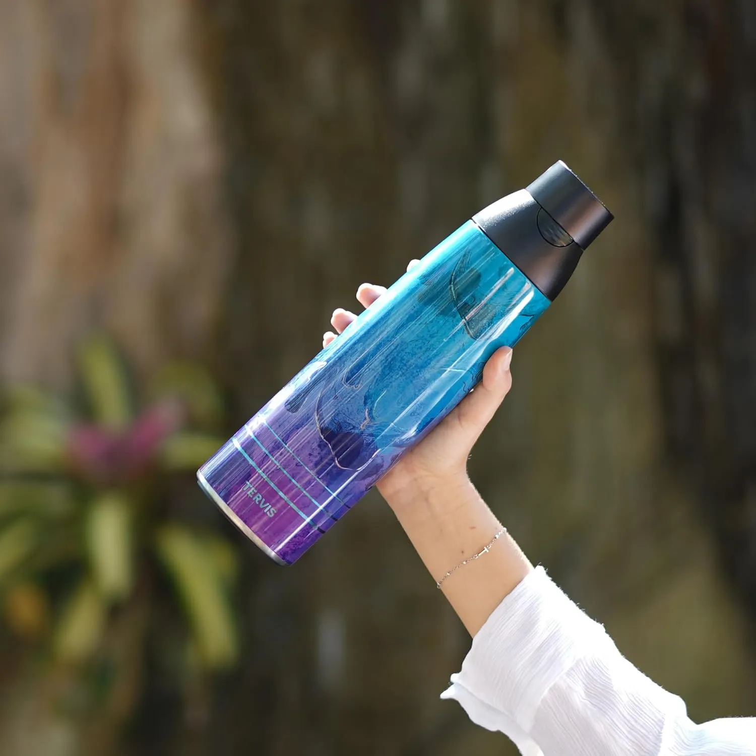 Tervis Venture Water Bottle EttaVee - Purple Swirls Triple Walled Insulated Tumbler Travel Cup Keeps Drinks Cold & Hot, 26oz, Stainless Steel