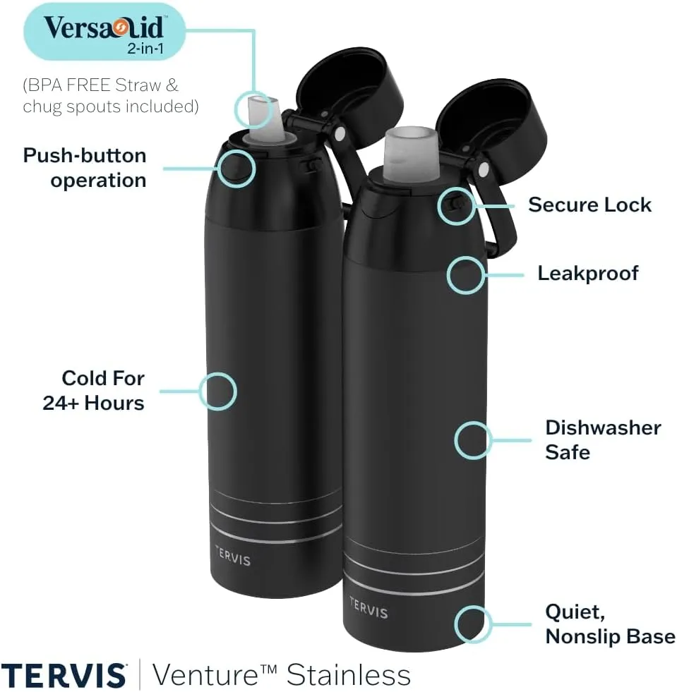 Tervis Venture Water Bottle NFL® Detroit Lions - Full Speed Triple Walled Insulated Tumbler Travel Cup Keeps Drinks Cold & Hot, 26oz, Stainless Steel
