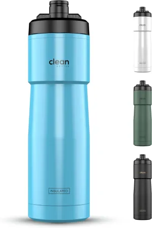 The Clean Hydration Co Insulated Bike Water Bottle | Easy Clean Nozzle, Easy Squeeze | Cycling Running Fitness Water Bottle | Gym Sport Bottle | Sport 23 Oz | Gloss Blue