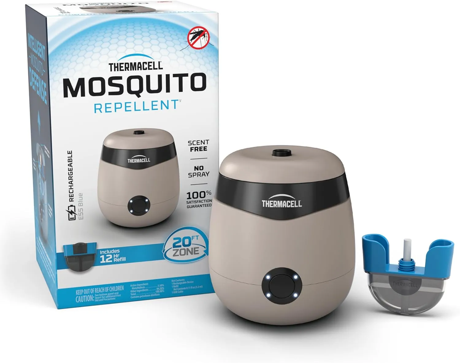 Thermacell E-Series Rechargeable Mosquito Repeller with 20’ Mosquito Protection Zone; Bug Spray Alternative; Scent Free