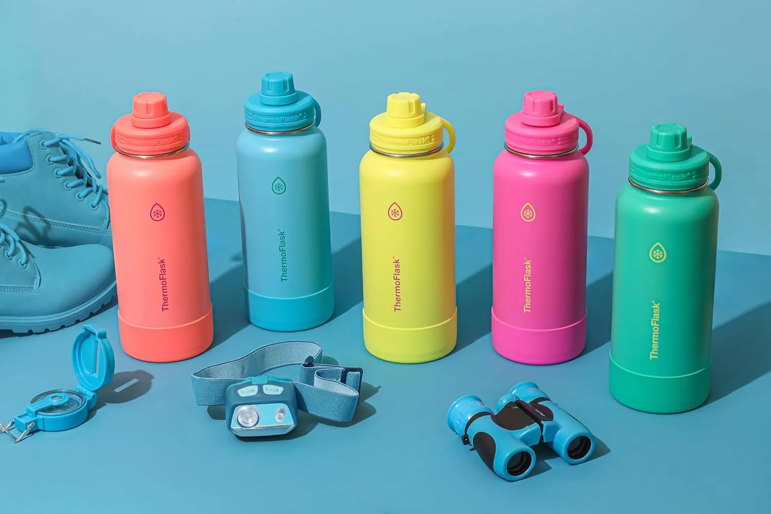 ThermoFlask 24 oz Double Wall Vacuum Insulated Stainless Steel Water Bottle with Spout Lid, Vivid Blue