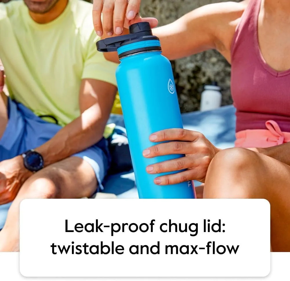 ThermoFlask Bottle with Chug Lid & Straw Lid - Insulated Stainless Steel Water Bottle with Leak-Proof Lids - Dishwasher-Safe Reusable Bottle & Lids - Durable Bottle, 2 Straws & 2 Lids - 32 oz, Black