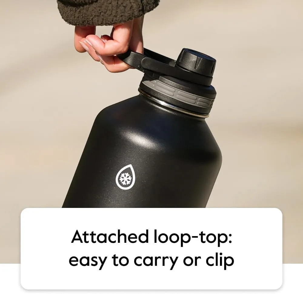 ThermoFlask Bottle with Chug Lid & Straw Lid - Insulated Stainless Steel Water Bottle with Leak-Proof Lids - Dishwasher-Safe Reusable Bottle & Lids - Durable Bottle, 2 Straws & 2 Lids - 32 oz, Black