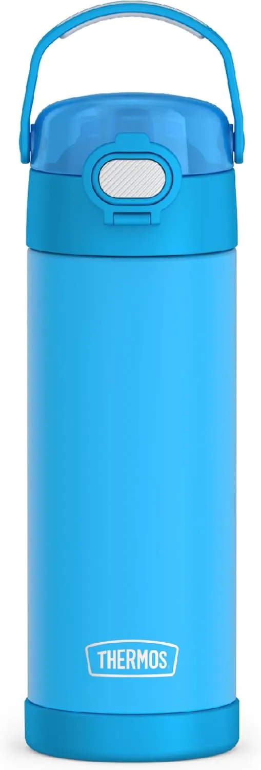 THERMOS FUNTAINER 16 Ounce Stainless Steel Vacuum Insulated Bottle with Wide Spout Lid, Electric Blue