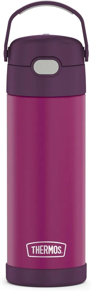 THERMOS FUNTAINER 16 Ounce Stainless Steel Vacuum Insulated Bottle with Wide Spout Lid, Red Violet