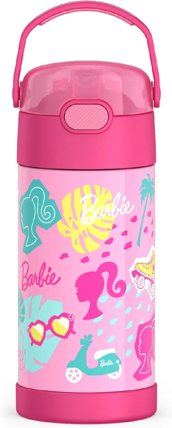 THERMOS FUNTAINER Water Bottle with Straw - 12 Ounce - Kids Stainless Steel Vacuum Insulated Water Bottle with Lid, Barbie