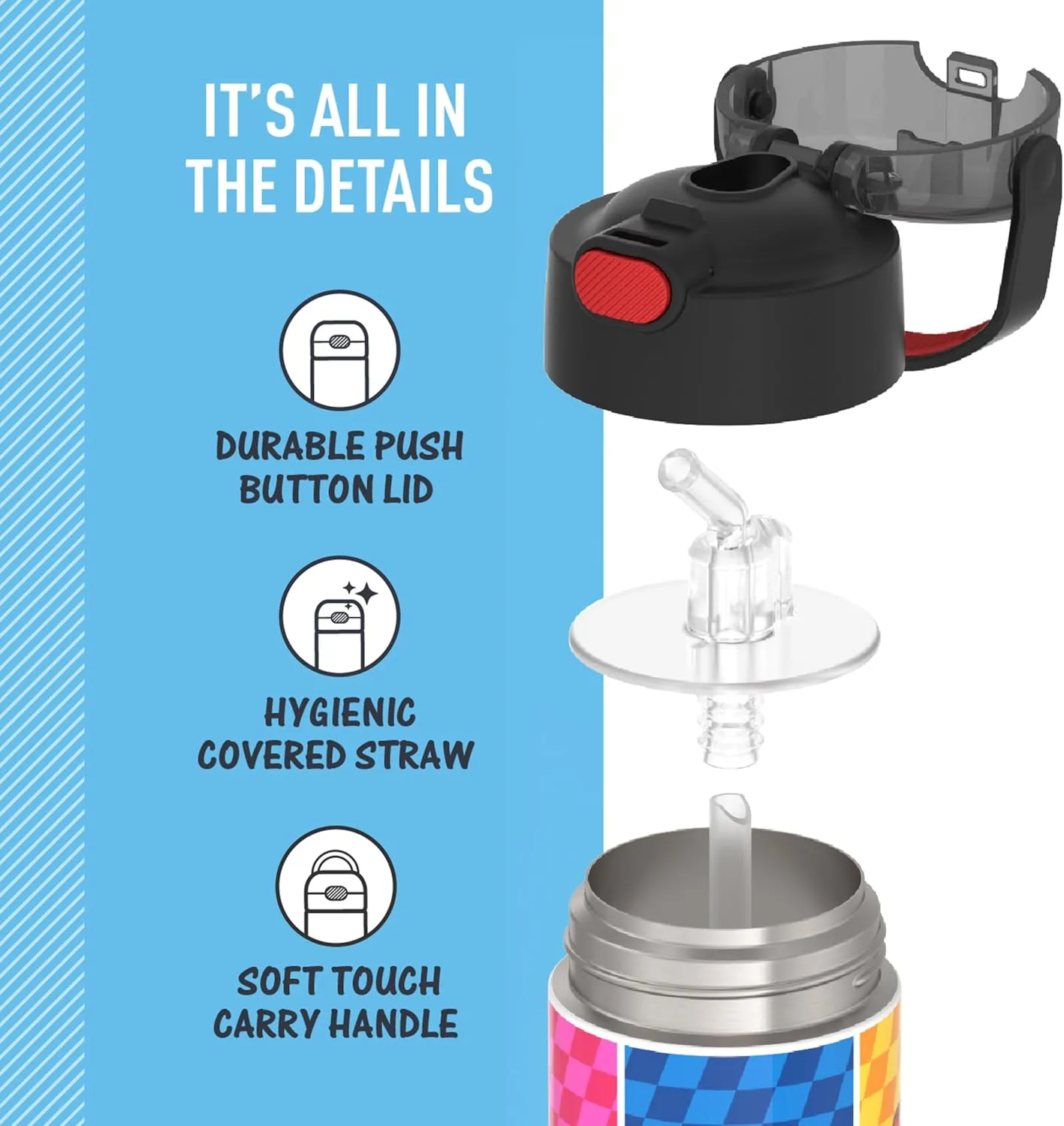 THERMOS FUNTAINER Water Bottle with Straw - 12 Ounce - Kids Stainless Steel Vacuum Insulated Water Bottle with Lid, Super Mario Brothers