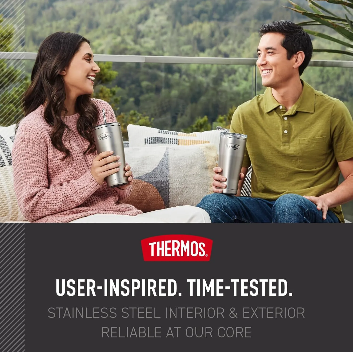 THERMOS ICON SERIES, Stainless Steel Cold Tumbler with Lid and Straw - 24 Ounce, Granite - Vacuum Insulated Tumbler