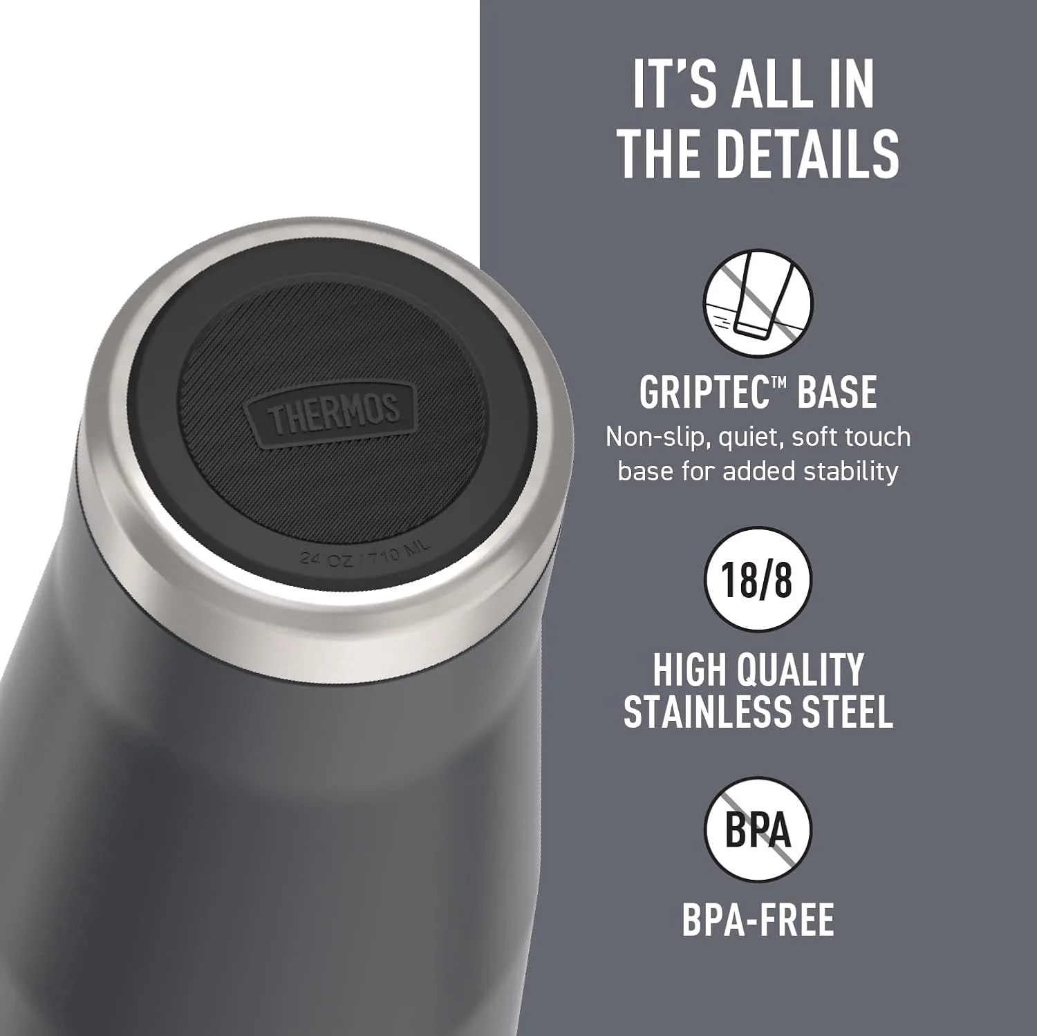 THERMOS ICON SERIES, Stainless Steel Cold Tumbler with Lid and Straw - 24 Ounce, Granite - Vacuum Insulated Tumbler