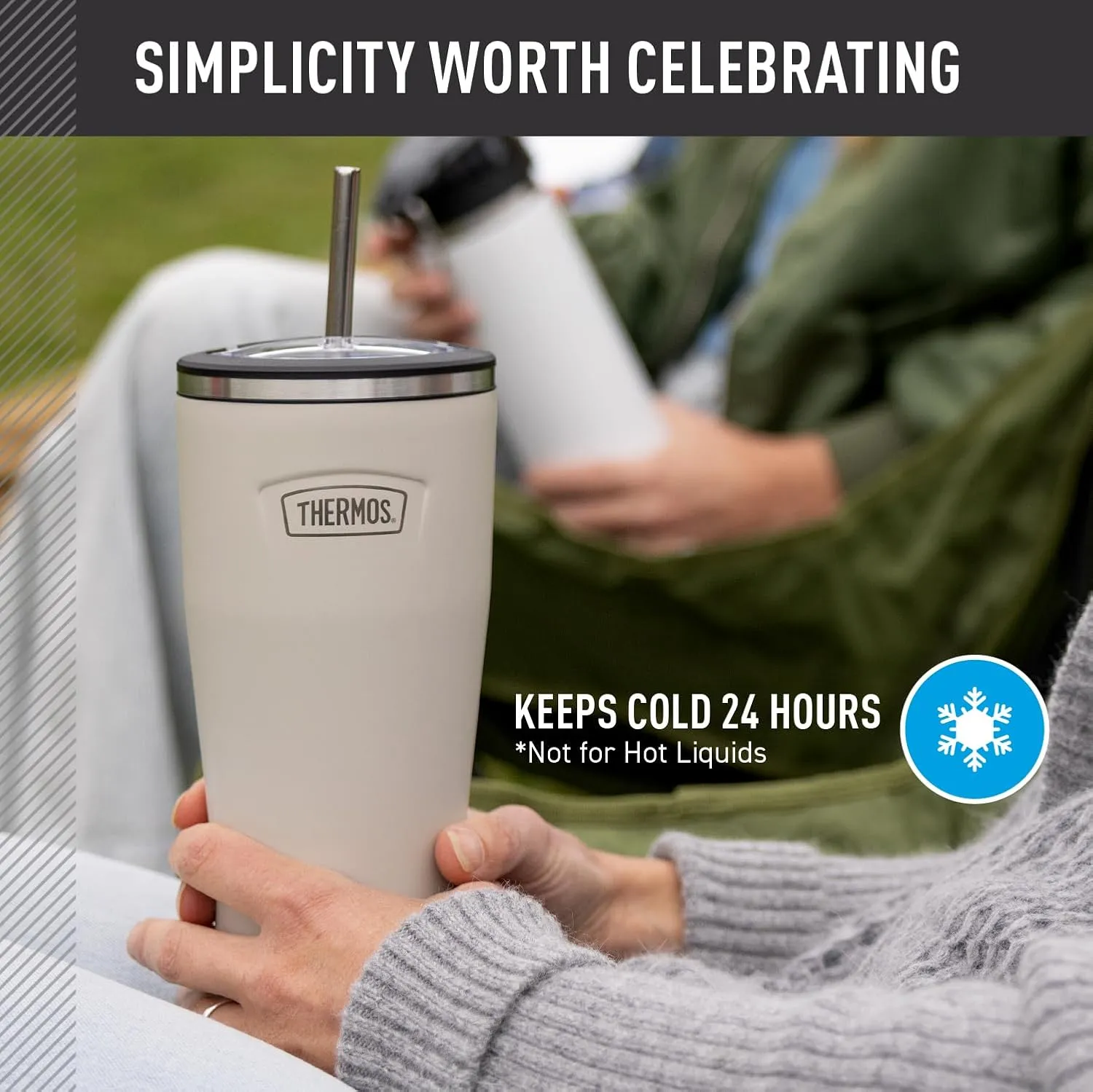 THERMOS ICON SERIES, Stainless Steel Cold Tumbler with Lid and Straw - 24 Ounce, Granite - Vacuum Insulated Tumbler