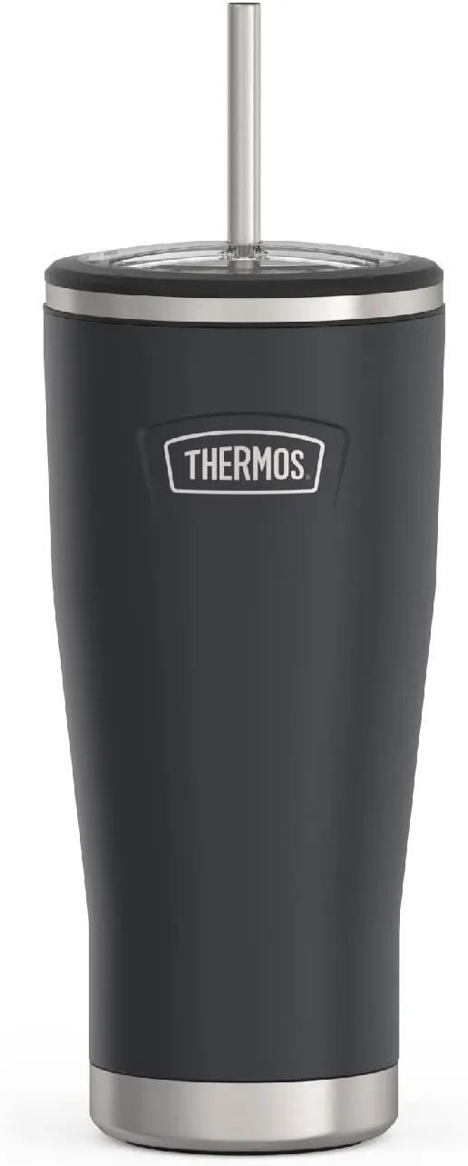 THERMOS ICON SERIES, Stainless Steel Cold Tumbler with Lid and Straw - 24 Ounce, Granite - Vacuum Insulated Tumbler