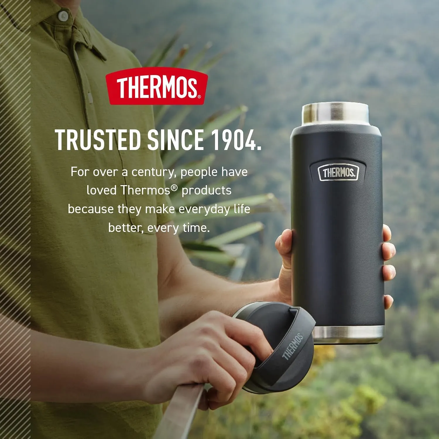 THERMOS ICON SERIES, Stainless Steel Dual Temperature Beverage Bottle, 40 oz, Glacier