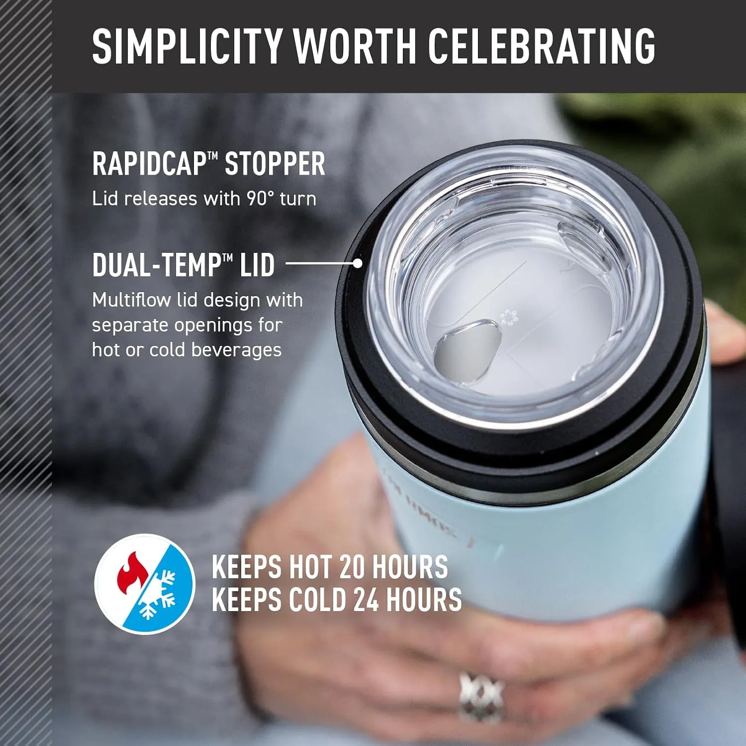 THERMOS ICON SERIES, Stainless Steel Dual Temperature Beverage Bottle, 40 oz, Glacier