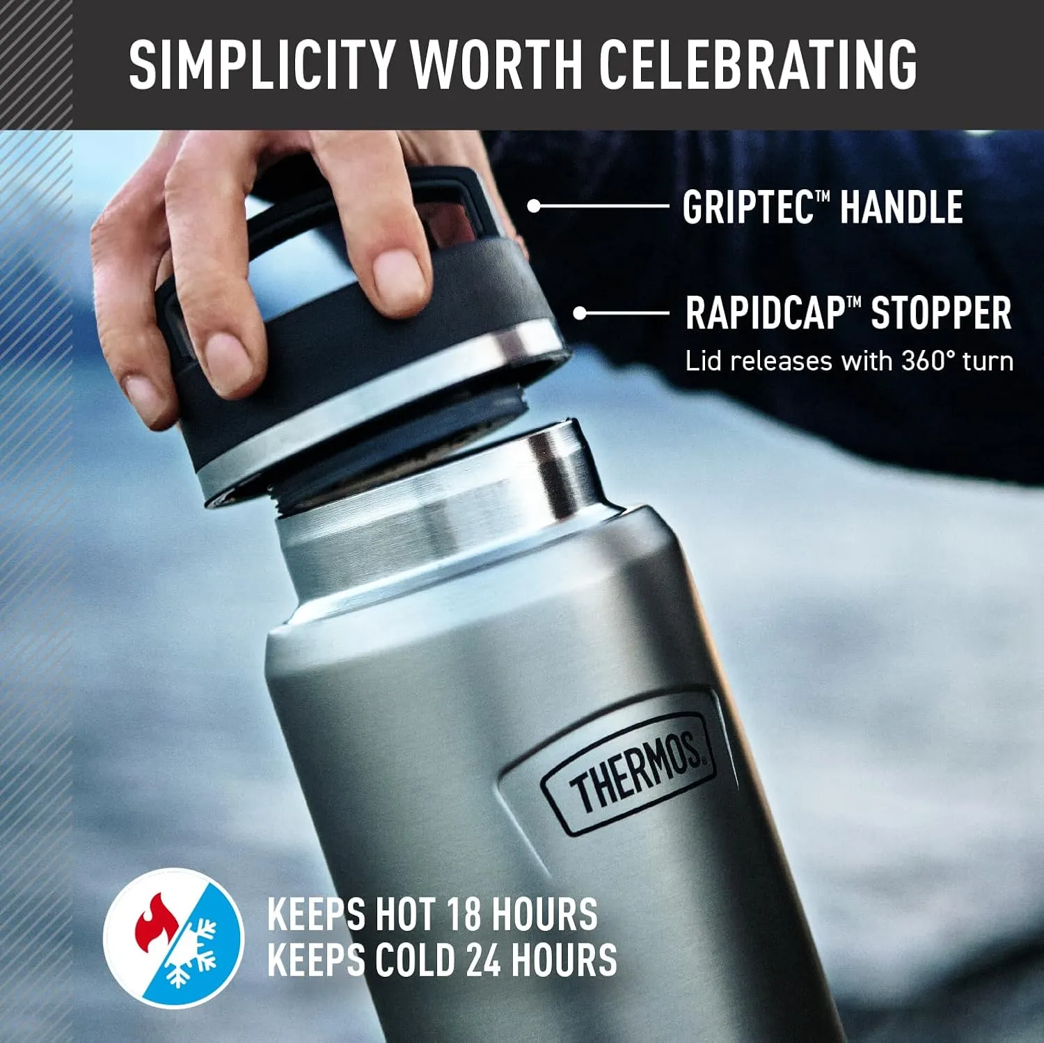 THERMOS ICON SERIES Water Bottle with Screw Top Lid - 40 Ounce, Glacier - Stainless Steel Vacuum Insulated Water Bottle with Lid