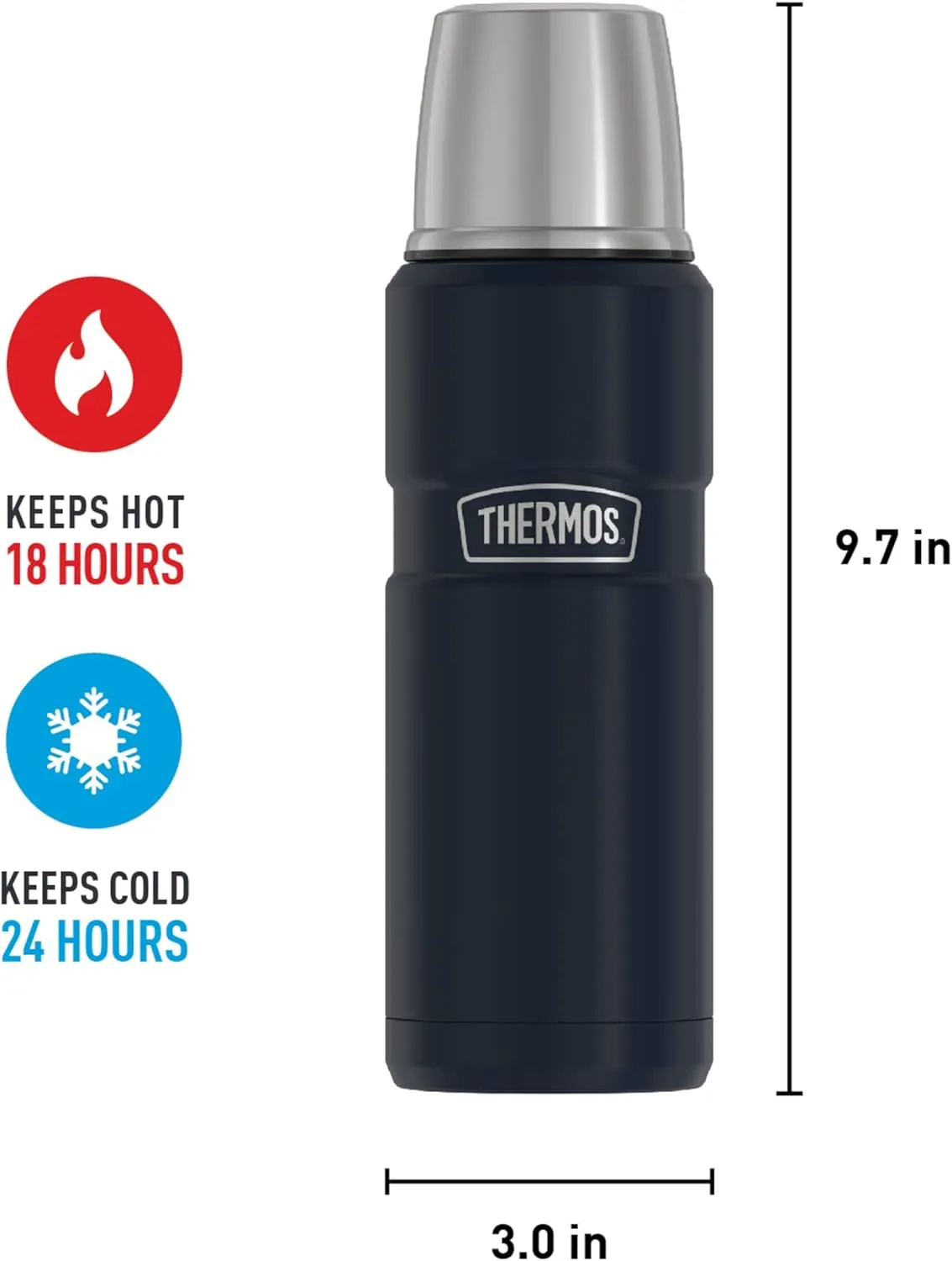 THERMOS Stainless King Vacuum-Insulated Compact Bottle, 16 Ounce, Midnight Blue