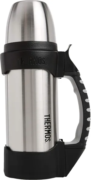 Thermos The Rock Vacuum Insulated 1 Liter Beverage Bottle, stainless steel/black, 1.1 quart (2510TRI2)