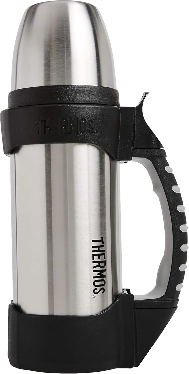 Thermos The Rock Vacuum Insulated 1 Liter Beverage Bottle, stainless steel/black, 1.1 quart (2510TRI2)