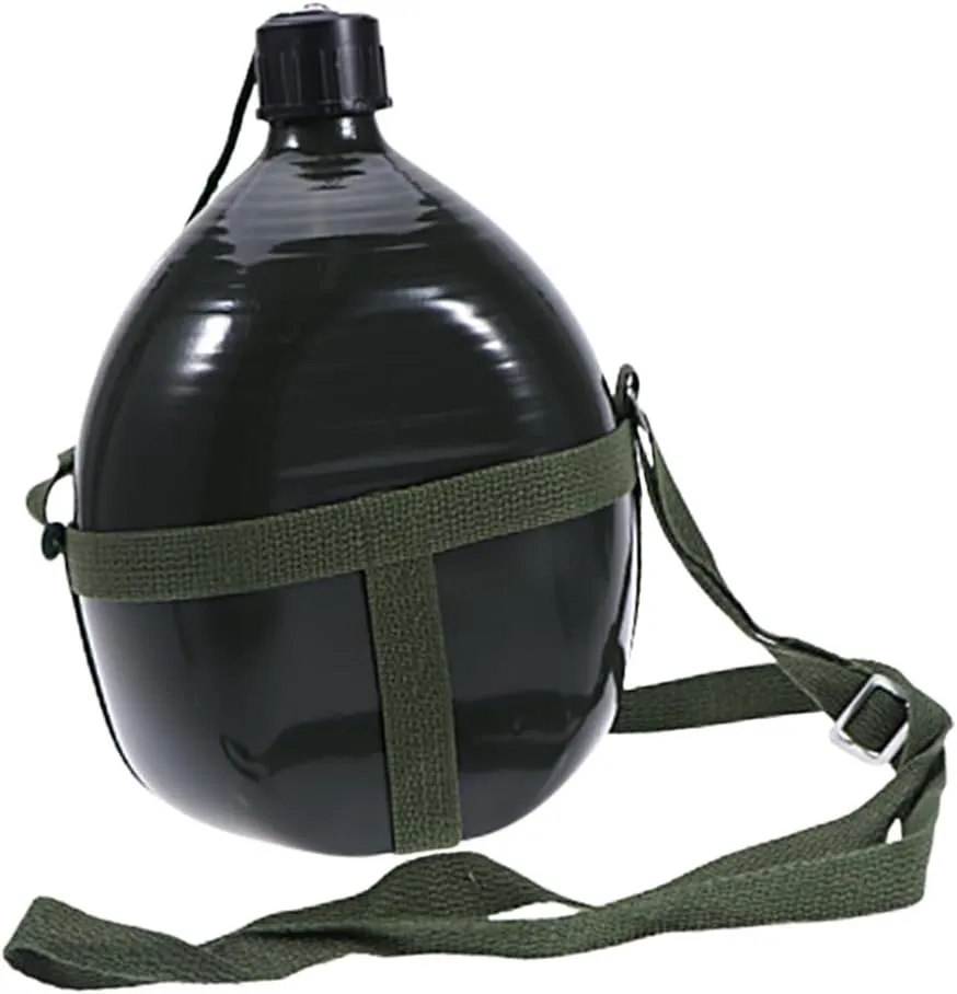 Thickened Aluminum Kettle Canteen Water Bottle Insulated Canteen Strap Army Kettle Green